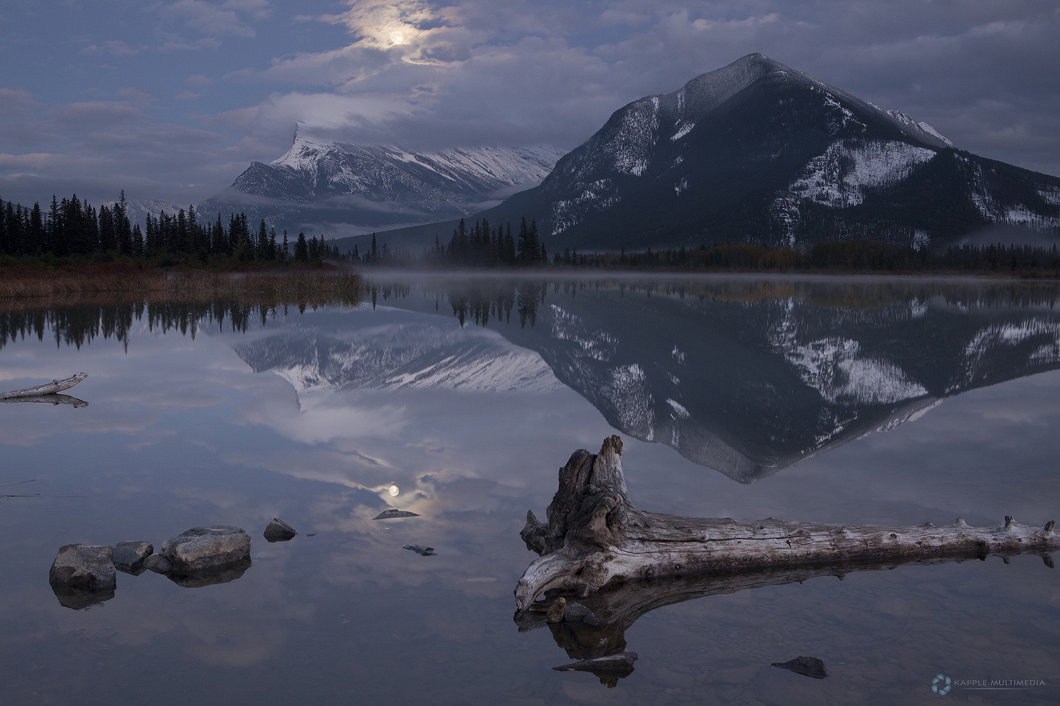 Vermillion Lakes lit by Moonlight, Banff Canada